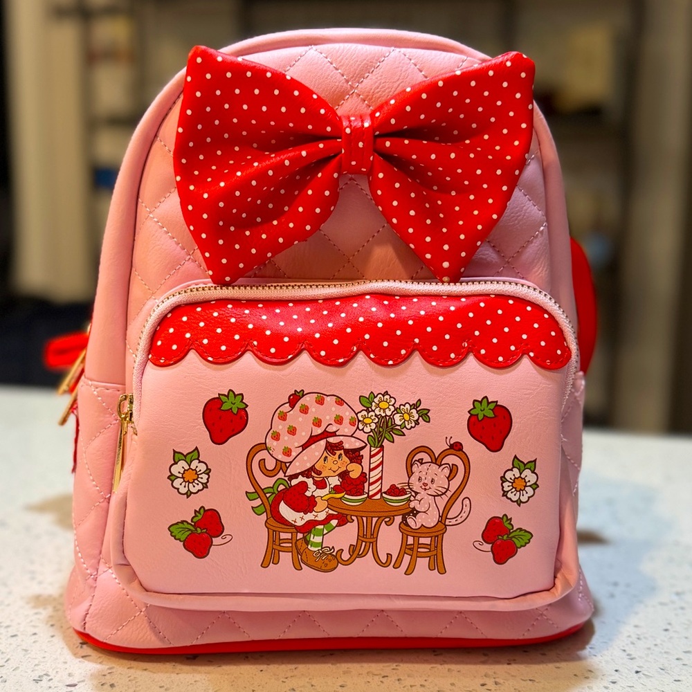 Strawberry Shortcake Mini Backpack  Polka Dot Bow Quilted Bag Pink NEW 2024